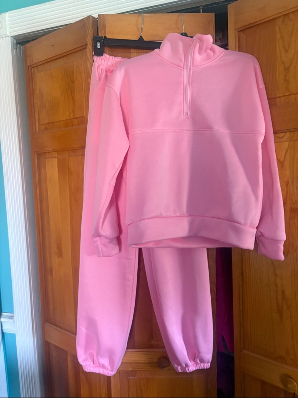 SHEIN Pink Two-Piece Sweatshirt & Jogger Set